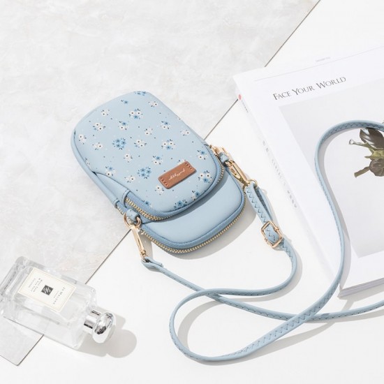 Korean fashion floral crossbody phone bag, popular student style, double zipper, crossbody small bag with large capacity