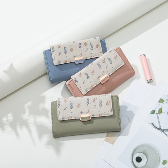 New Women's Long Wallet, Small Fresh Colorblock Floral Print, Large-Capacity Student Wallet New Women's Long Wallet, Small Fresh Colorblock Floral Print, Large-Capacity Student Wallet