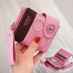 Pureti Popular Women's Wallet with Simple Wrist Strap, Folding Korean Style Cartoon Zipper Student Coin Purse