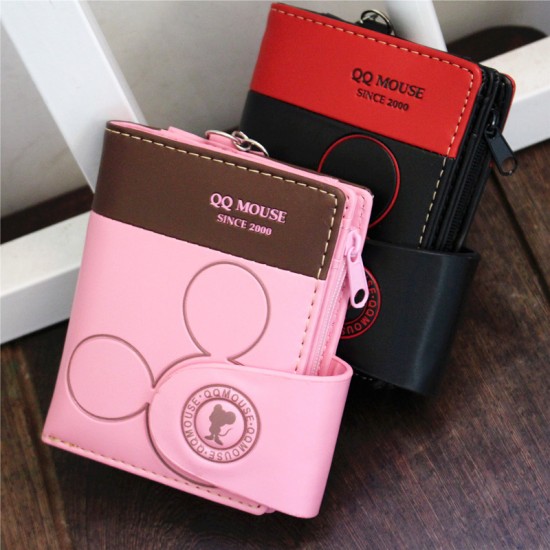 Pureti Popular Women's Wallet with Simple Wrist Strap, Folding Korean Style Cartoon Zipper Student Coin Purse