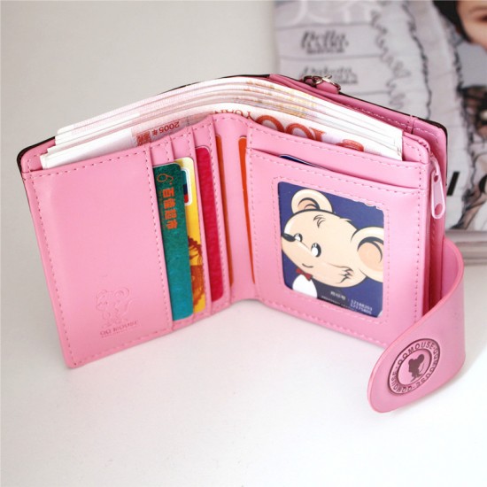 Pureti Popular Women's Wallet with Simple Wrist Strap, Folding Korean Style Cartoon Zipper Student Coin Purse
