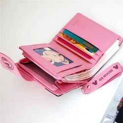 Pureti Popular Women's Wallet with Simple Wrist Strap, Folding Korean Style Cartoon Zipper Student Coin Purse