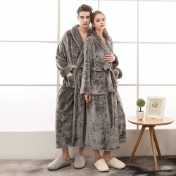 Autumn and Winter Plus Size Flannel Couple's Nightgown for Men and Women Baby Fleece Spliced ​​Thickened Long Bathrobe