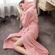 INS nightgown, women's winter, mid-length, thickened, hooded flannel bathrobe, cute coral fleece pajamas for students, autumn.