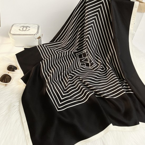 Striped imitation silk scarf for women, 2025 spring and summer new sweet silk scarf, fashionable printed decorative square scarf, factory direct.
