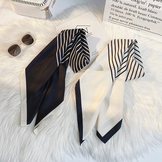 Striped imitation silk scarf for women, 2025 spring and summer new sweet silk scarf, fashionable printed decorative square scarf, factory direct.