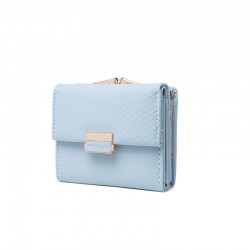Prettyzys' popular Korean-style short, tri-folded women's wallet, a fresh, PU, ​​plaid, and zippered student wallet.