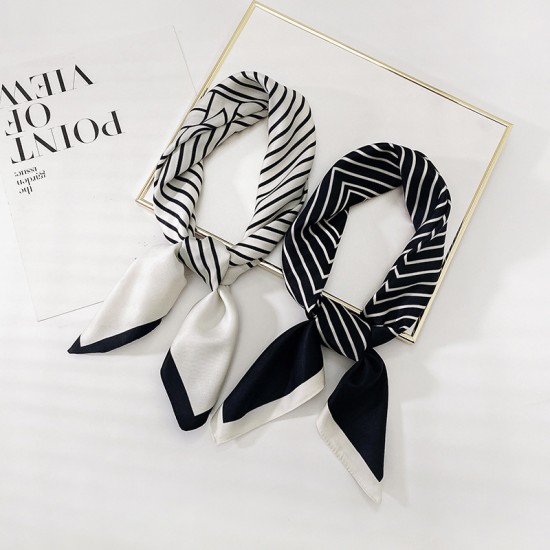 Korean Dongdaemun striped silk scarves, women's headbands, sweet chiffon square scarves, professional small scarves.