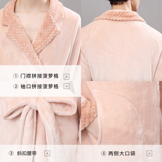 Autumn/Winter Lightweight Double-Layer Thickened Flannel Nightgown for Men, Extra-Long Large Jacquard Composite Couple's Bathrobe for Women