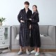 Thick, fleece-lined flannel couple's bathrobe for men, long, large-size coral fleece robe for women, winter pajamas.