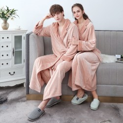 Autumn/Winter Lightweight Double-Layer Thickened Flannel Nightgown for Men, Extra-Long Large Jacquard Composite Couple's Bathrobe for Women
