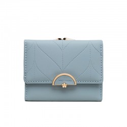 Pureti Women's Short Wallet, Korean New Fresh Print Tri-Fold Iron Clip, Multi-Function Coin Purse
