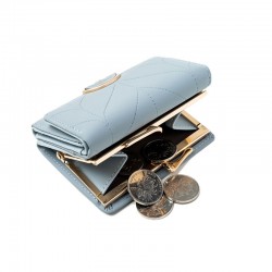Pureti Women's Short Wallet, Korean New Fresh Print Tri-Fold Iron Clip, Multi-Function Coin Purse