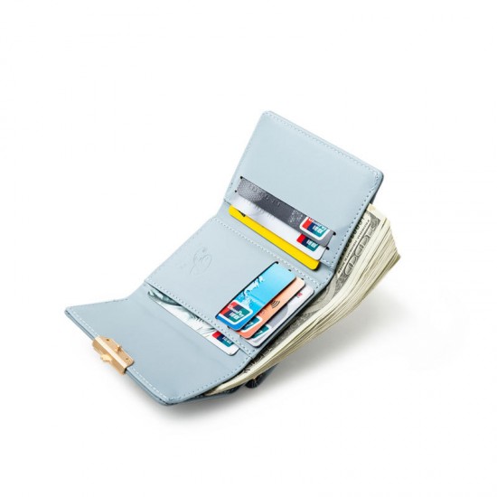Pureti Women's Short Wallet, Korean New Fresh Print Tri-Fold Iron Clip, Multi-Function Coin Purse