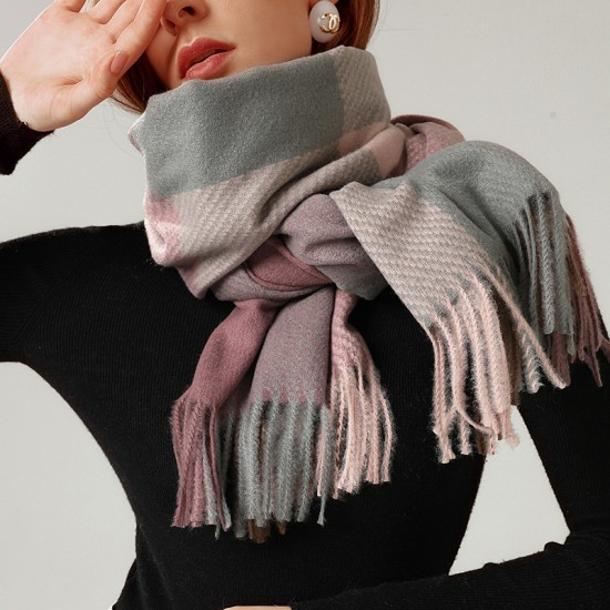 Plaid faux cashmere scarf for women, autumn and winter Wholesale British-style plaid tassel shawls for winter scarves