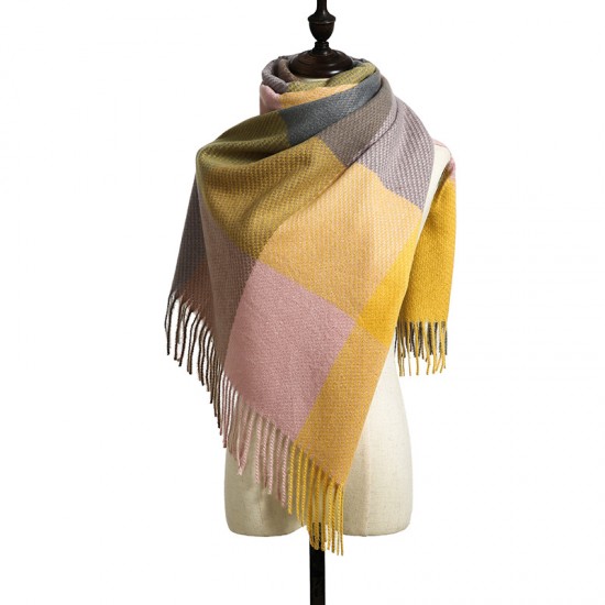 Plaid faux cashmere scarf for women, autumn and winter Wholesale British-style plaid tassel shawls for winter scarves