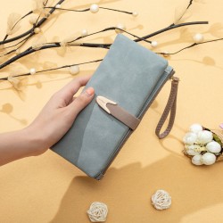 Lianbu's popular women's wallet, casual and fashionable, long PU wallet with buckle.