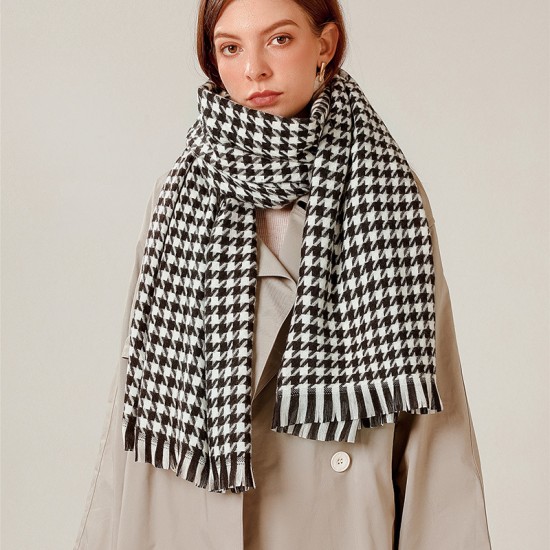 Houndstooth scarf for women, winter 2025 new plaid imitation cashmere scarf wholesale manufacturer, thickened shawl neckerchief for women
