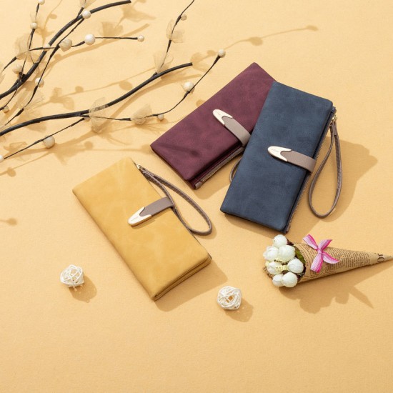 Lianbu's popular women's wallet, casual and fashionable, long PU wallet with buckle.