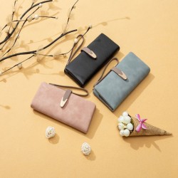 Lianbu's popular women's wallet, casual and fashionable, long PU wallet with buckle.