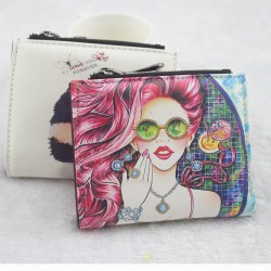 New short wallet Cartoon Graffiti Print Double Zipper Mini Student Coin Purse for Women