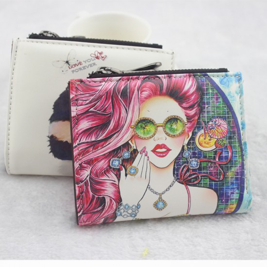 New short wallet Cartoon Graffiti Print Double Zipper Mini Student Coin Purse for Women New short wallet Cartoon Graffiti Print Double Zipper Mini Student Coin Purse for Women