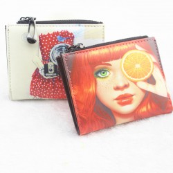 New short wallet Cartoon Graffiti Print Double Zipper Mini Student Coin Purse for Women