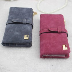 Popular Japanese-Korean Style Women's Long Wallet, Contrast Color Frosted Drawstring Wholesale Multi-Card Wallets
