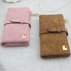 Popular Japanese-Korean Style Women's Long Wallet, Contrast Color Frosted Drawstring Wholesale Multi-Card Wallets