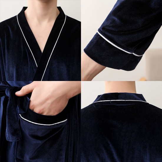 Thick, warm, loose flannel nightgown for men, simple, loose, plus-size, long coral fleece bathrobe for women, autumn and winter.