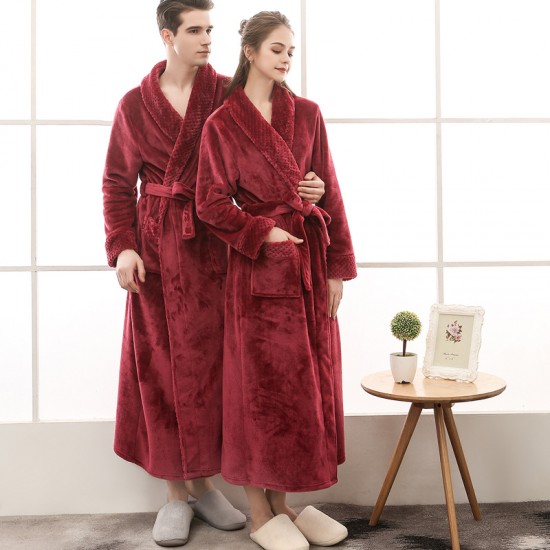 2021 Spliced ​​Flannel Couple's Nightgown for Men and Women Extra Long Thickened Large Size Bathrobe for Autumn and Winter
