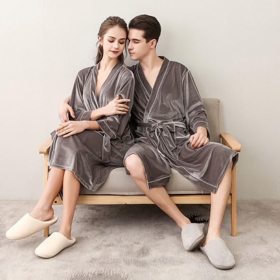 Thick, warm, loose flannel nightgown for men, simple, loose, plus-size, long coral fleece bathrobe for women, autumn and winter.