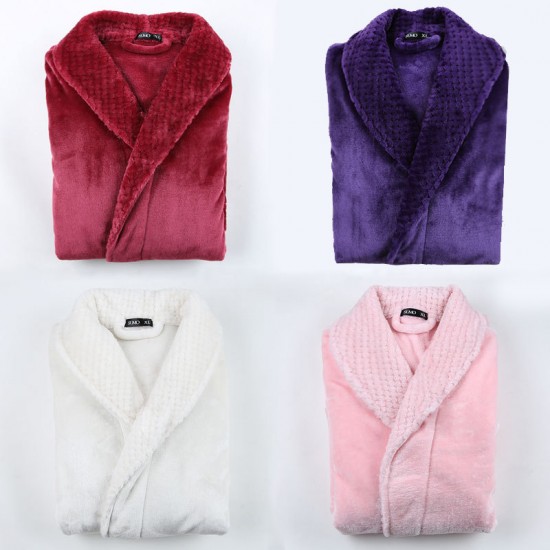 2021 Spliced ​​Flannel Couple's Nightgown for Men and Women Extra Long Thickened Large Size Bathrobe for Autumn and Winter