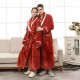 Ins simple, long, pocket-strap flannel robes for women and men for autumn and winter.