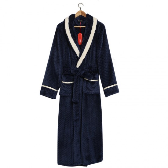 Ins simple, long, pocket-strap flannel robes for women and men for autumn and winter.