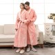 Ins simple, long, pocket-strap flannel robes for women and men for autumn and winter.