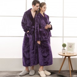 2021 Spliced ​​Flannel Couple's Nightgown for Men and Women Extra Long Thickened Large Size Bathrobe for Autumn and Winter