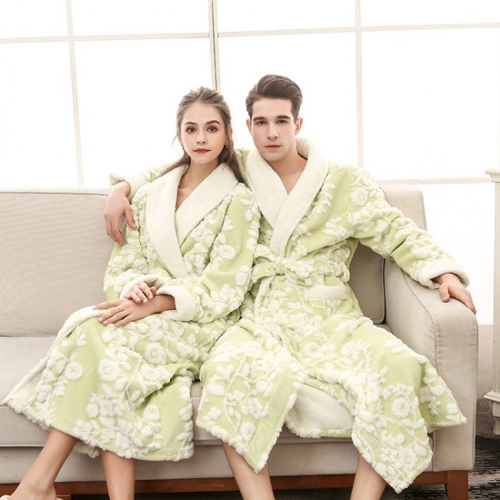 Autumn and Winter 2021 Waisted Baby Fleece Couples' Nightgowns for Men and Women, Thickened Plus-Size Bathrobes and Pajamas, Extra-Long White Robes