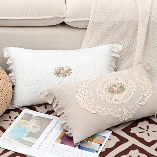French lace pillow, all-cotton white ins square lumbar pillow, American sofa bedroom backrest cushion French lace pillow, all-cotton white ins square lumbar pillow, American sofa bedroom backrest cushion