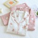 Summer women's pajamas, pure cotton double-layer gauze, thin, short-sleeved, cropped, round-neck, two-piece loungewear set for outdoor wear