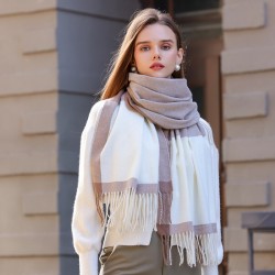 Contrast color tassel scarf, 2025 new plaid warm Korean autumn and winter elegant shawl, faux cashmere couple's scarf