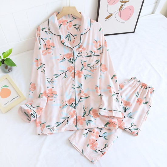 Couple's washed cotton pajamas, men's and women's thin plaid loungewear, spring and summer casual loose trousers, drop shipping.