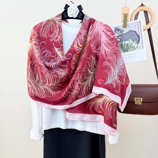 Cross-border Individually Designed Feather Print Cotton and Linen Long Scarf, Retro, Artistic, Elegant, High-value Scarf for Women