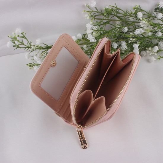 Lianbu Korean-style short women's wallet, a fresh, two-fold, zippered, solid-color PU, student wallet.