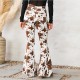Factory Direct 2023 New European and American Women's Jeans, White Background Print, Brown High-Waisted, Flared, In-Stock Wholesale