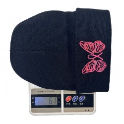 New cross-border men's and women's autumn and winter trendy pink knitted hats with cute butterfly embroidery, warm pullovers for students.