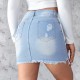 European and American Cross-border 2025 Summer New Slim-Fit Ripped Denim Skirt for Women Light-Color Washed Raw-Edge A-Line Skirt