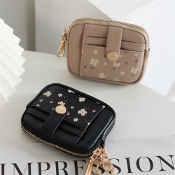 PRETTYZYS Korean-style, fresh and sweet printed, multi-card slot zippered mini women's coin purse with small hook