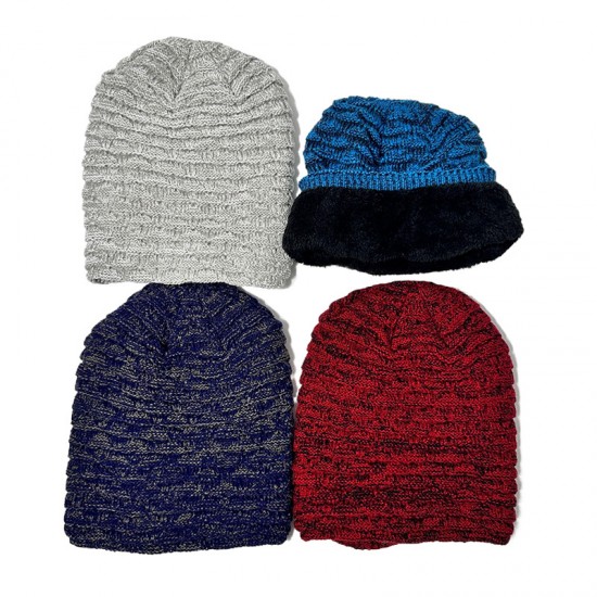 Men's new autumn and winter European and American knitted hat with fleece and warm earmuffs, woolen headband hat, manufacturer's supply