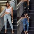 Light-colored High-waisted Jeans for Women, European and American Cross-border Amazon 2025 New Elastic Slimming, Skinny-fitting, Ripped Skinny Pants